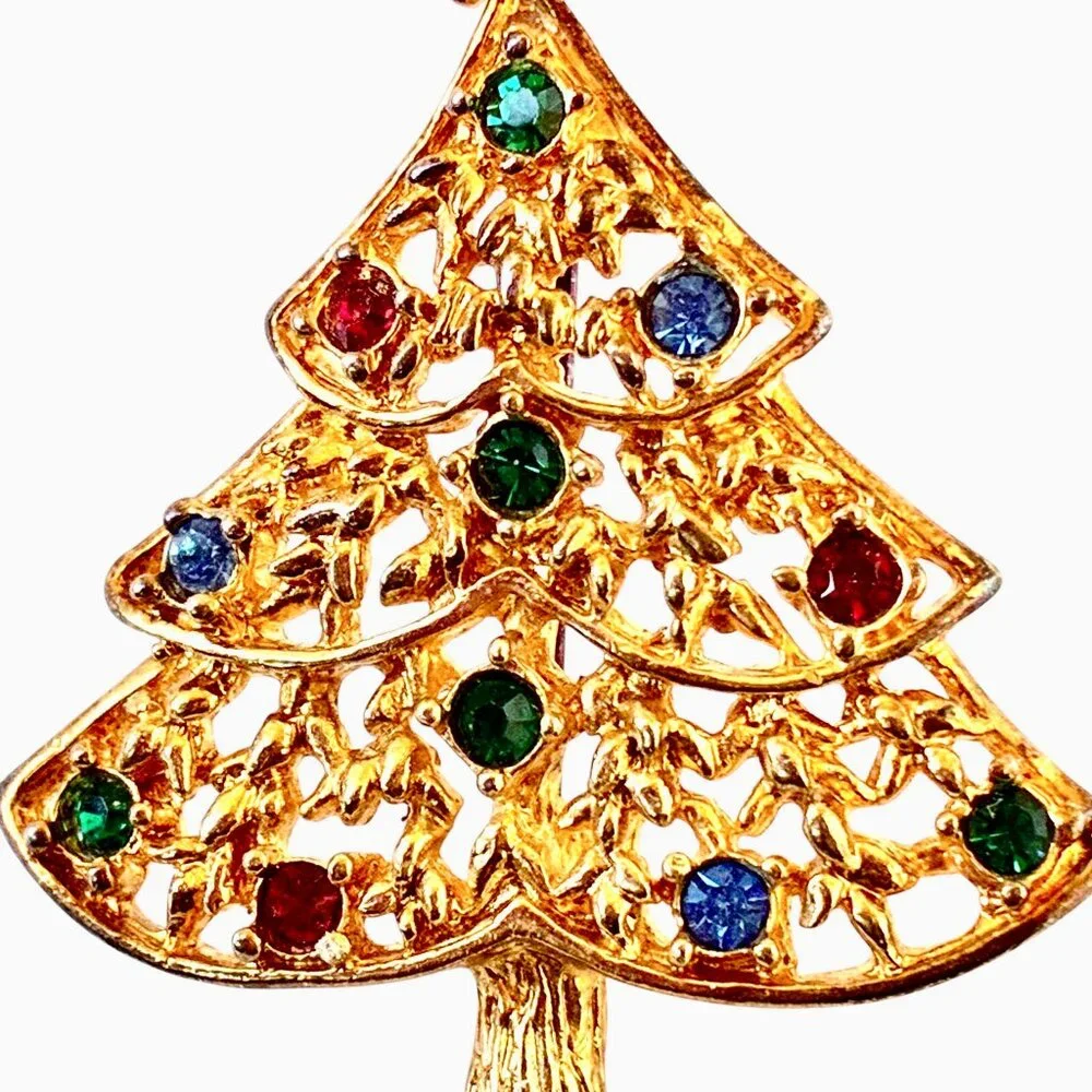 Eisenberg Ice Vtg Christmas Tree Brooch Pin Gold Tone Multi-color Rhinestones